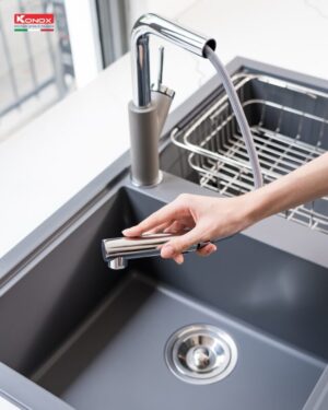 CHẬU RỬA BÁT KONOX GRANITE SINK PHOENIX 860 GREY - chau rua bat da granite konox phoenix mau xam 7