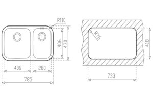 CHẬU RỬA INOX TEKA BE 2B 785 (2C 785) 10125025 - chau rua be 2b 785 kt