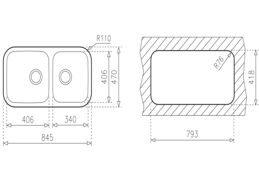 CHẬU RỬA INOX TEKA BE 2B 845 (2C 845 D) 10125029 - chau rua be 2b 845 kt