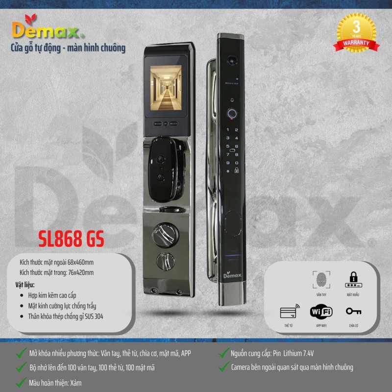 KHÓA CỬA NHẬN DIỆN THÔNG MINH APP WIFI DEMAX SL866 GS