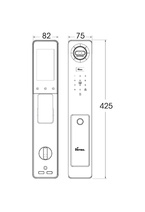 KÍCH THƯỚC KHÓA CỬA NHẬN DIỆN FACE ID APP WIFI DEMAX SL915 BN CNC