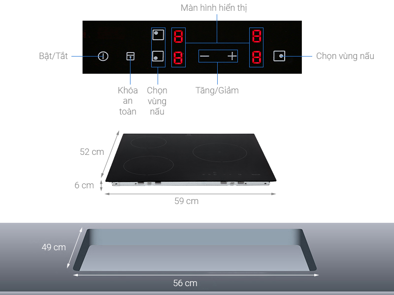 BẾP TỪ ÂM ELECTROLUX 3 VÙNG NẤU 60CM E6203IOK - electrolux e6203iok note