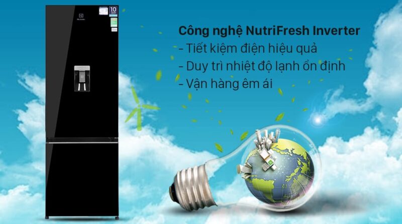 TỦ LẠNH ELECTROLUX NGĂN ĐÁ DƯỚI EBB3742K-H INVERTER ULTIMATETASTE 300 335L MÀU ĐEN BÓNG ( CÓ NGĂN ĐÔNG MỀM)