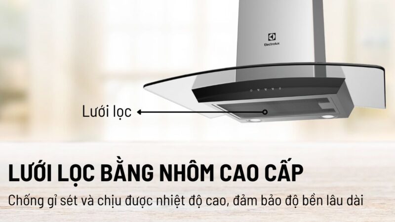 MÁY HÚT MÙI ELECTROLUX EFC736GAR BẰNG THÉP KHÔNG GỈ - electrolux efc736gar su dung luoi loc duoc lam tu chat lieu nhom cao cap