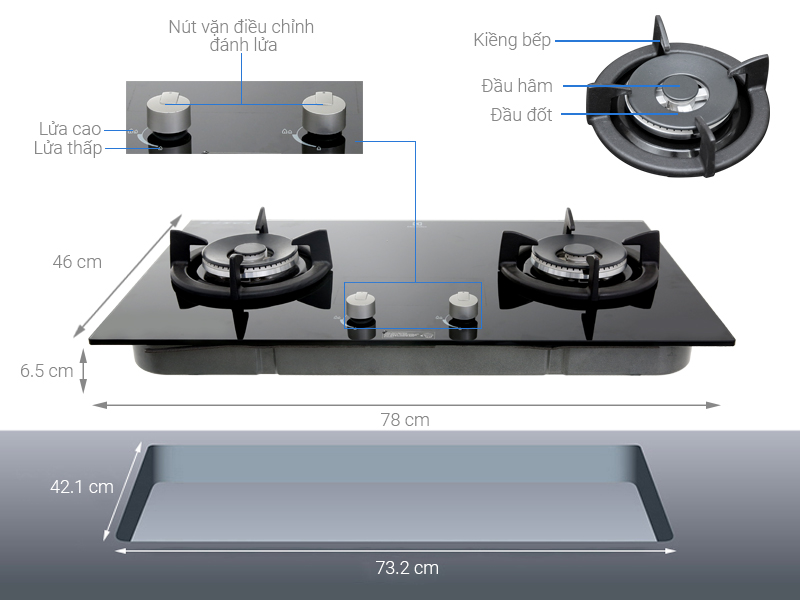 BẾP GA ÂM ELECTROLUX 2 MÂM CHIA LỬA 78CM EGT7627CK