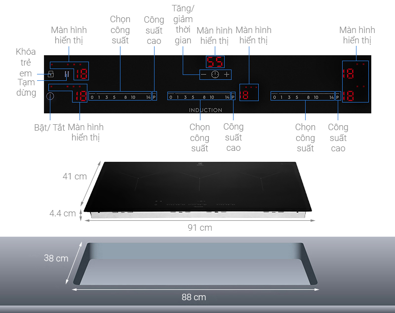 BẾP TỪ ÂM ELECTROLUX 3 VÙNG NẤU 90CM EIT913 - electrolux eit913 note