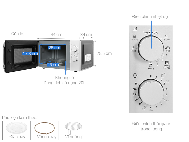 LÒ VI SÓNG ELECTROLUX ĐỂ BÀN TÍCH HỢP NƯỚNG 20L EMG20K38GB