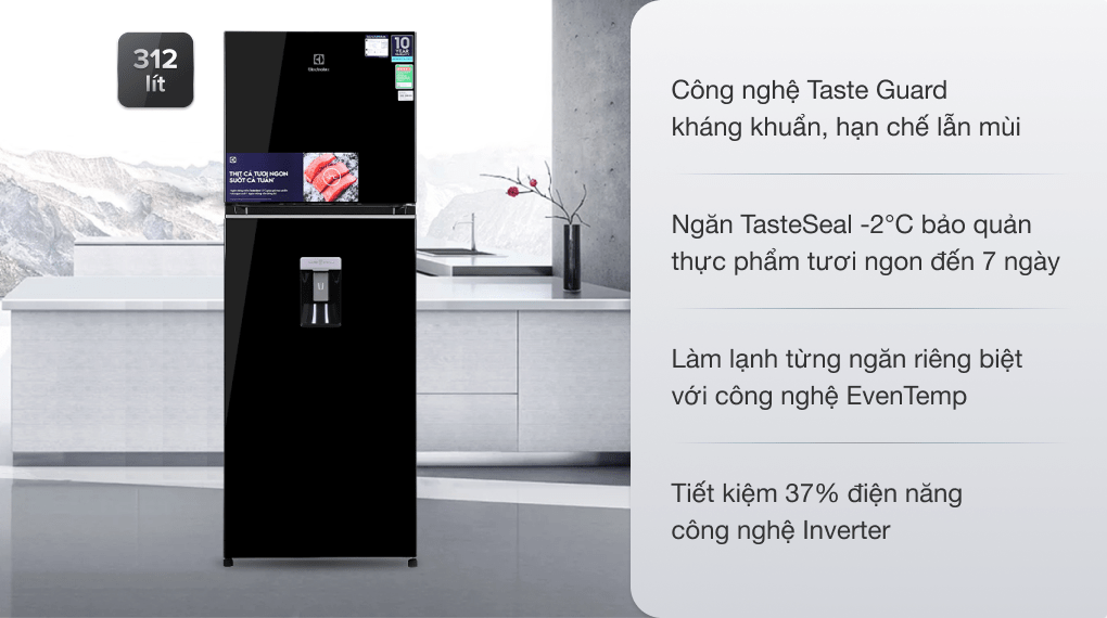 TỦ LẠNH ELECTROLUX NGĂN ĐÁ TRÊN 312 LÍT ETB3440K-H INVERTER ULTIMATETASTE 300 CÓ NGĂN ĐÔNG MỀM - ĐEN BÓNG - electrolux etb3440k h 280821 0617170