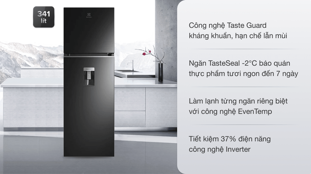 TỦ LẠNH ELECTROLUX NGĂN ĐÁ TRÊN 341 LÍT ETB3760K-H INVERTER ULTIMATETASTE 300 CÓ NGĂN ĐÔNG MỀM - ĐEN BÓNG - electrolux etb3760k h 280821 0611190