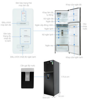 TỦ LẠNH ELECTROLUX NGĂN ĐÁ TRÊN 341 LÍT ETB3760K-H INVERTER ULTIMATETASTE 300 CÓ NGĂN ĐÔNG MỀM - ĐEN BÓNG - electrolux etb3760k h