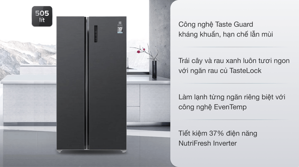 TỦ LẠNH SIDE BY SIDE ELECTROLUX 505 LÍT ESE5401A-BVN INVERTER ULTIMATETASTE 700 - ĐEN MATT