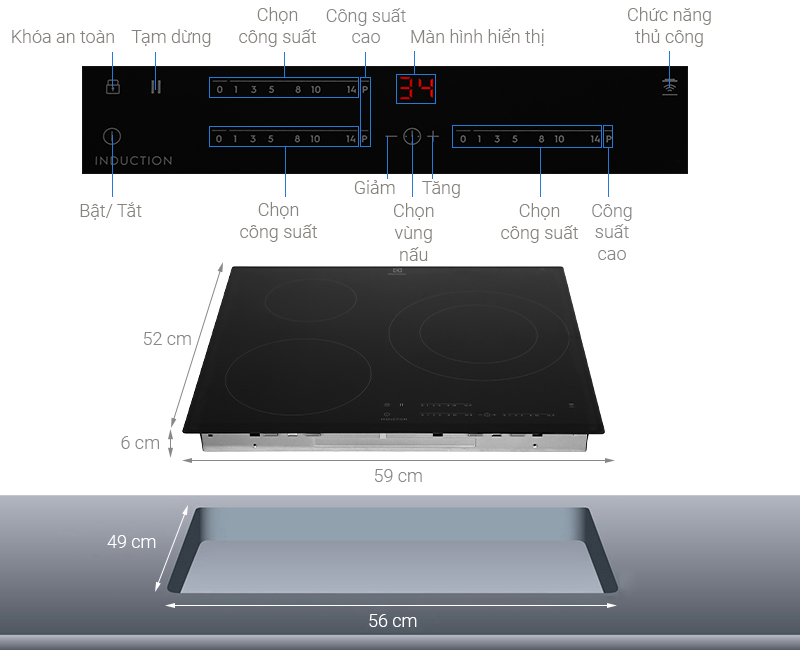 BẾP TỪ ÂM ELECTROLUX 3 VÙNG NẤU 60CM LIT60342 - electrolux lit60342 note