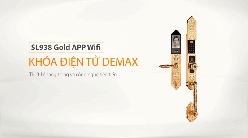 KHÓA CỬA ĐẠI SẢNH FACE ID APP WIFI DEMAX SL9382 24K ĐÚC ĐỒNG NGUYÊN CHẤT