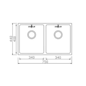 CHẬU RỬA BÁT 2 HỐ KONOX UNDERMOUNT SINK KN7544DUB - kich thuoc chau rua bat inox 2 ho konox kn7544dub 500x500 1