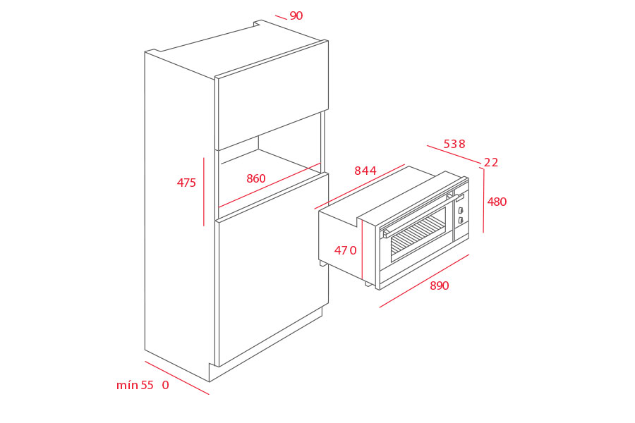 LÒ NƯỚNG ÂM TỦ TEKA HL 940 - kich thuoc lo nuong hl 940