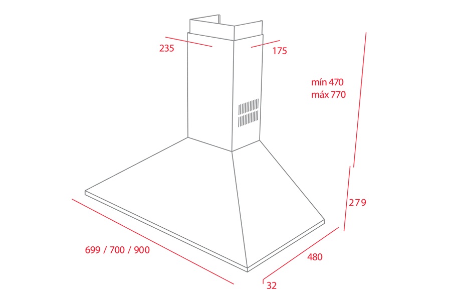 MÁY HÚT MÙI ÁP TƯỜNG TEKA DBB 70 - kich thuoc may hut mui dbb 60 70 901