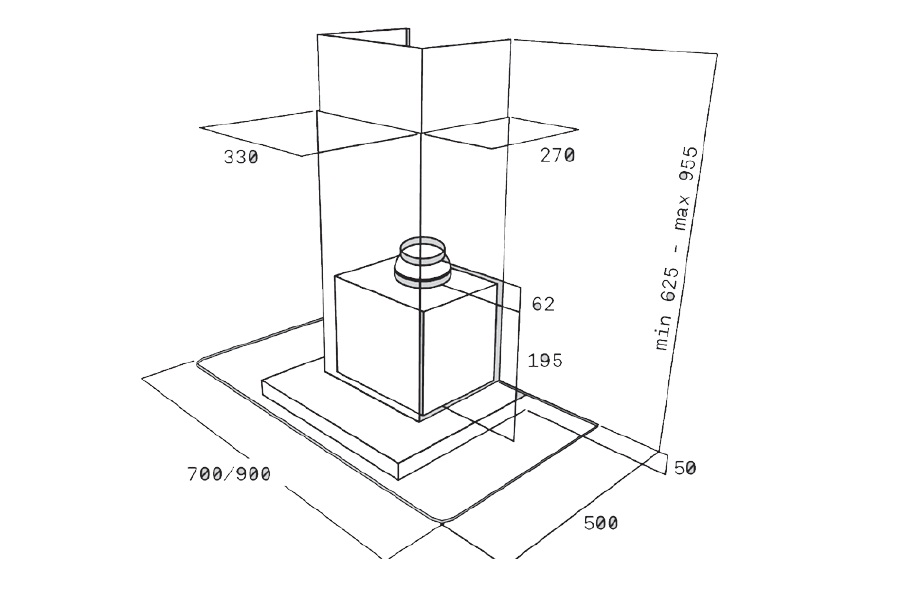 MÁY HÚT MÙI ÁP TƯỜNG TEKA DG 980 - kich thuoc may hut mui dg 980 780