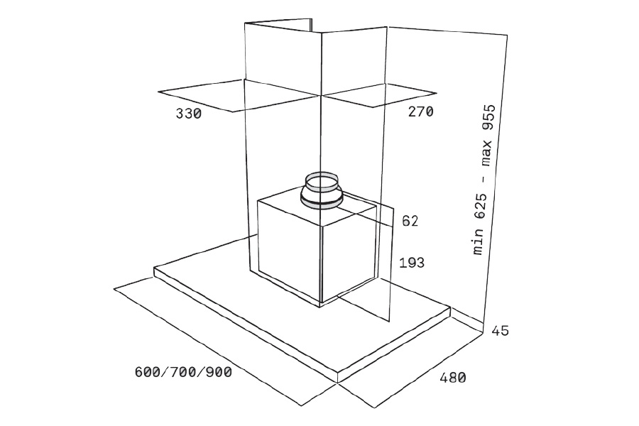 MÁY HÚT MÙI ÁP TƯỜNG TEKA DJ 750 - kich thuoc may hut mui dj 950 7501