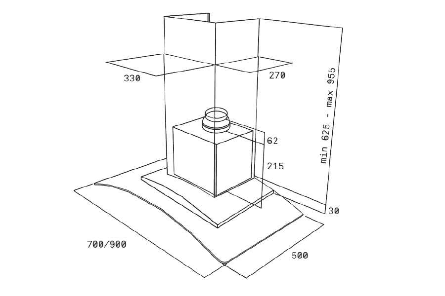 MÁY HÚT MÙI KÍNH CONG TEKA NC 980 - kich thuoc may hut mui nc 980 780