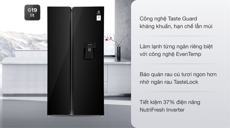 TỦ LẠNH SIDE BY SIDE ELECTROLUX 619 LÍT ESE6645A-BVN INVERTER ULTIMATETASTE 700 - KÍNH ĐEN - kiotviet b8d5273ed72de45a20add1eb7d886438
