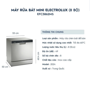 MÁY RỬA BÁT ĐỂ BÀN ELECTROLUX ULTIMATECARE 300 55CM EFC3862MS - kt 1