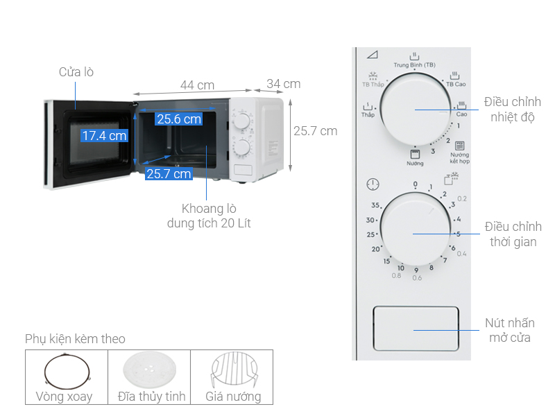 LÒ VI SÓNG ELECTROLUX ĐỂ BÀN TÍCH HỢP NƯỚNG 20L EMG20K38GWP MÀU TRẮNG