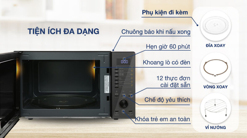 LÒ VI SÓNG ELECTROLUX ĐỂ BÀN TÍCH HỢP NƯỚNG ĐỐI LƯU 30L ULTIMATETASTE 500 EMG30D22BM