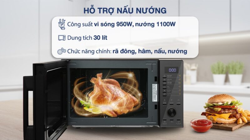 LÒ VI SÓNG ELECTROLUX ĐỂ BÀN TÍCH HỢP NƯỚNG ĐỐI LƯU 30L ULTIMATETASTE 500 EMG30D22BM