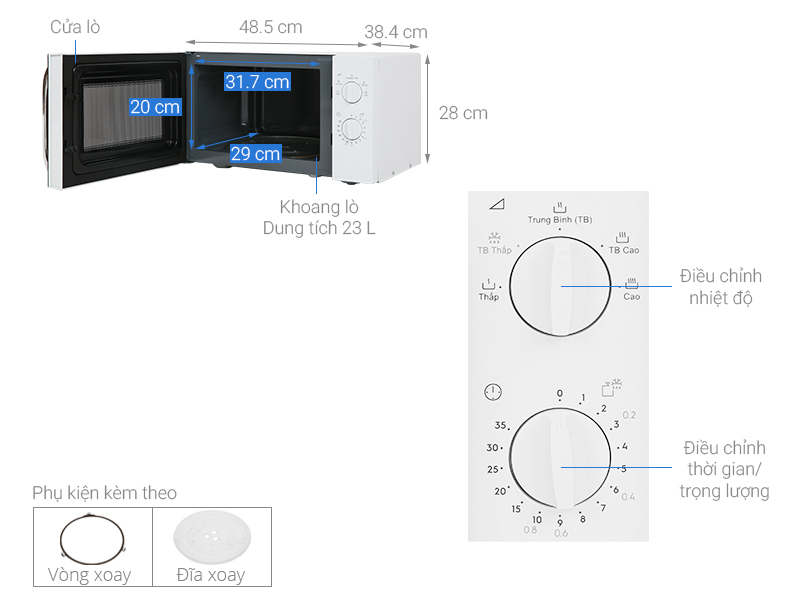 LÒ VI SÓNG ĐỂ BÀN ELECTROLUX 23L EMM23K18GW MÀU TRẮNG