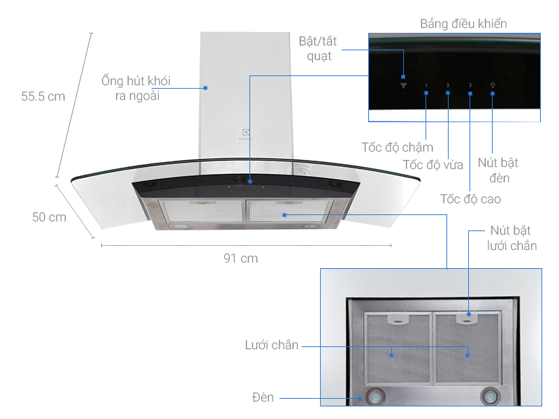 MÁY HÚT MÙI ELECTROLUX EFC936GAR DẠNG ỐNG 90CM - may hut mui electrolux efc936gar 1
