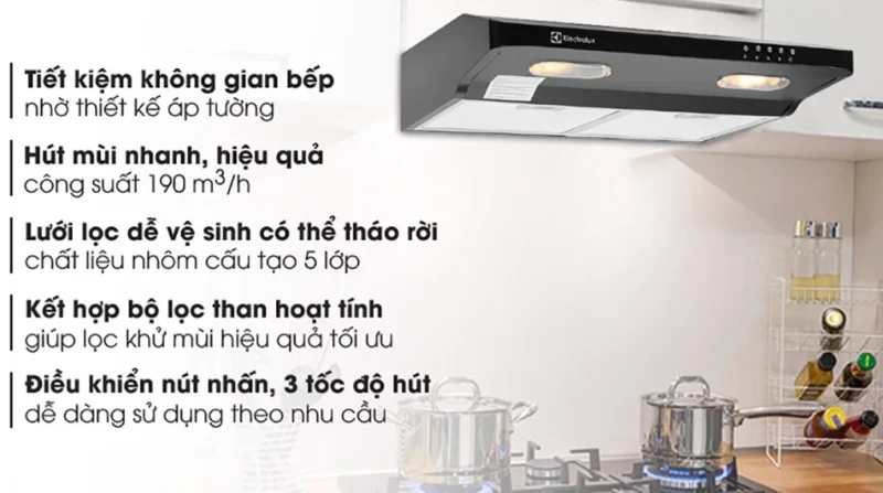 MÁY HÚT MÙI TÍCH HỢP BẰNG THÉP ELECTROLUX EFT6032K DẠNG CỔ ĐIỂN 60CM - may hut mui electrolux eft6032k 1