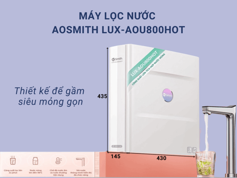MÁY LỌC NƯỚC ĐẶT GẦM CÔNG SUẤT LỚN A. O. SMITH ROSS™ LUX-AOU800HOT