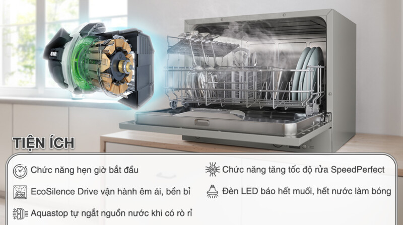 BÊN TRONG MÁY RỬA BÁT MINI BOSCH SKS62E38EU SERI 4
