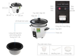 NỒI CƠM ĐIỆN ELECTROLUX 1.8L E2RC1-320W - nap roi 18 lit electrolux e2rc1 320w 13 1