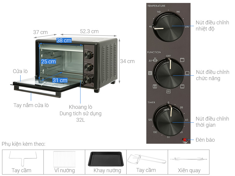 LÒ NƯỚNG ĐỂ BÀN ELECTROLUX EOT3218XG ULTIMATETASTE 500 32L - note