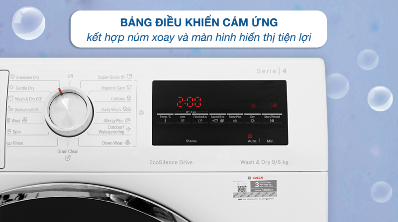 MÁY GIẶT BOSCH KẾT HỢP SẤY 9KG/6KG HMH.WNA14400SG SERIES 4