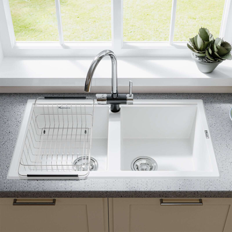 CHẬU RỬA BÁT KONOX GRANITE SINK PHOENIX SMART 860 WHITE SILVER - tr