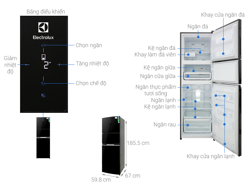 TỦ LẠNH ELECTROLUX 3 CÁNH 337 LÍT EME3700H-H INVERTER MÀU ĐEN BÓNG