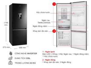 TỦ LẠNH ELECTROLUX NGĂN ĐÁ DƯỚI EBB3762K-H INVERTER ULTIMATETASTE 300 335L MÀU ĐEN BÓNG ( CÓ NGĂN ĐÔNG MỀM) - tu lanh electrolux inverter 335 lit ebb3762k h 3