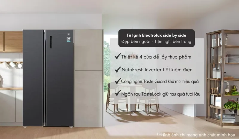 TỦ LẠNH SIDE BY SIDE ELECTROLUX 505 LÍT ESE5401A-BVN INVERTER ULTIMATETASTE 700 - ĐEN MATT