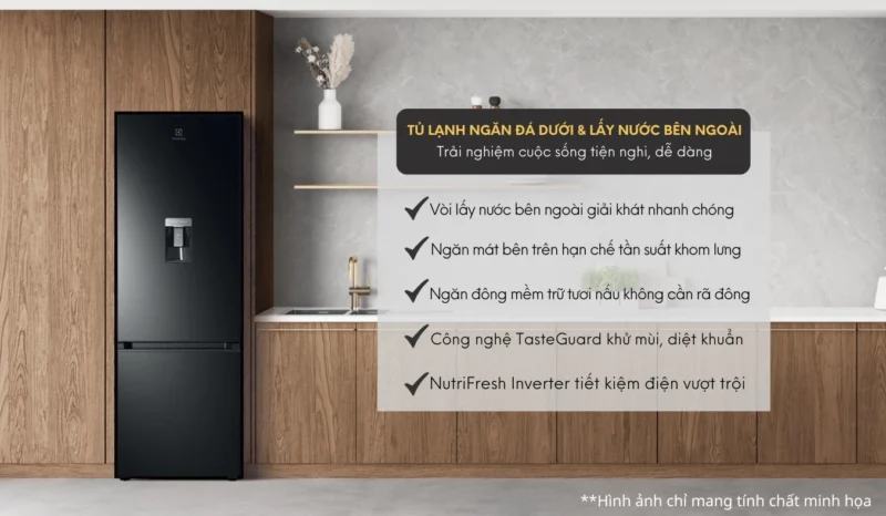 TỦ LẠNH ELECTROLUX NGĂN ĐÁ DƯỚI EBB3742M-H ULTIMATETASTE 300 335L