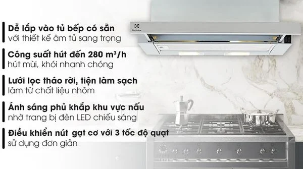 MÁY HÚT MÙI TÍCH HỢP ELECTROLUX LFP216S BẰNG THÉP 60CM