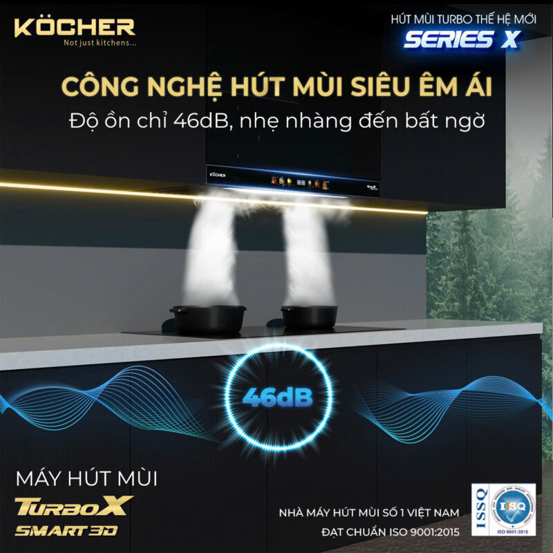 MÁY HÚT MÙI KOCHER TURBO 3D X3D-350D VỚI ĐỘ ỒN 46dB
