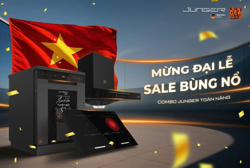 COMBO KHUYẾN MÃI JUNGER BẾP TỪ – MÁY HÚT MÙI – MÁY RỬA CHÉN – BỘ NỒI TỪ