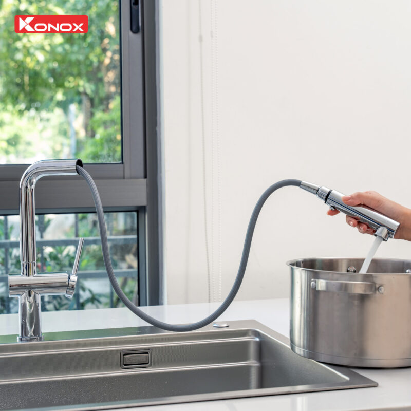 VÒI RỬA BÁT DÂY RÚT KONOX STREAM CHROME - 1