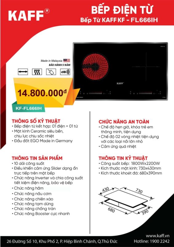ĐẶC ĐIỂM NỔI BẬT CỦA BẾP ĐIỆN TỪ ĐÔI KAFF KF-FL666IH NHẬP KHẨU MALAYSIA