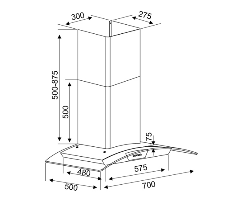 KÍCH THƯỚC MÁY HÚT MÙI KOCHER K-228S1 70CM
