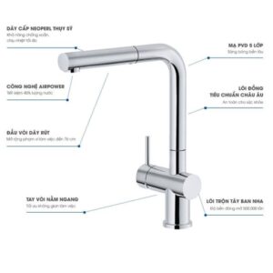 VÒI RỬA BÁT DÂY RÚT KONOX KN1337 - 20012 chi tiet voi rua bat nong lanh konox tema kn1337 co day rut