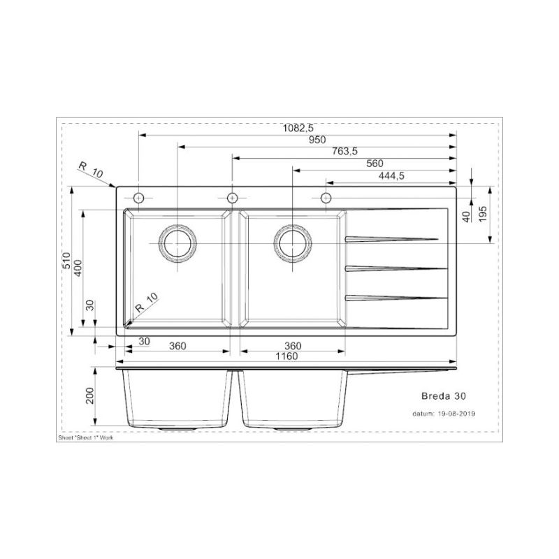 CHẬU RỬA BÁT ĐÁ 2 HỘC 1 BÀN REGINOX BREDA 30 XÁM HMH.R33760 - 26