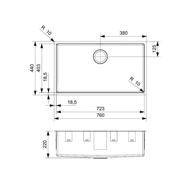 CHẬU RỬA BÁT 1 HỐ REGINOX NEW YORK 72 40 INOX BÓNG HMH.R31377 - 5
